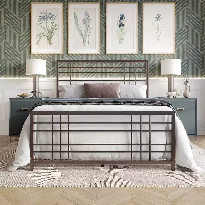Metal Bed Frame with Headboard and Footboard