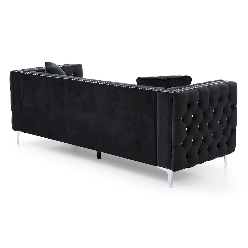 Paige 86 in. Tufted Velvet 3-Seater Sofa with 2-Throw Pillow - 86L x 34W x 30H
