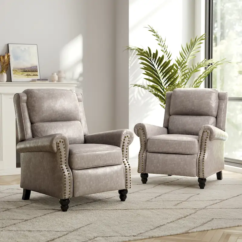 2 Set Modern Padded Seat Recliner Chair with PU Leather/Fabric