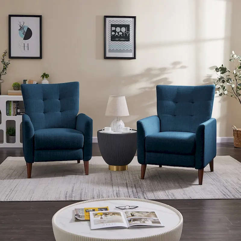 Aurora Modern Manual Recliner Set of 2 with Solid Wooden Legs