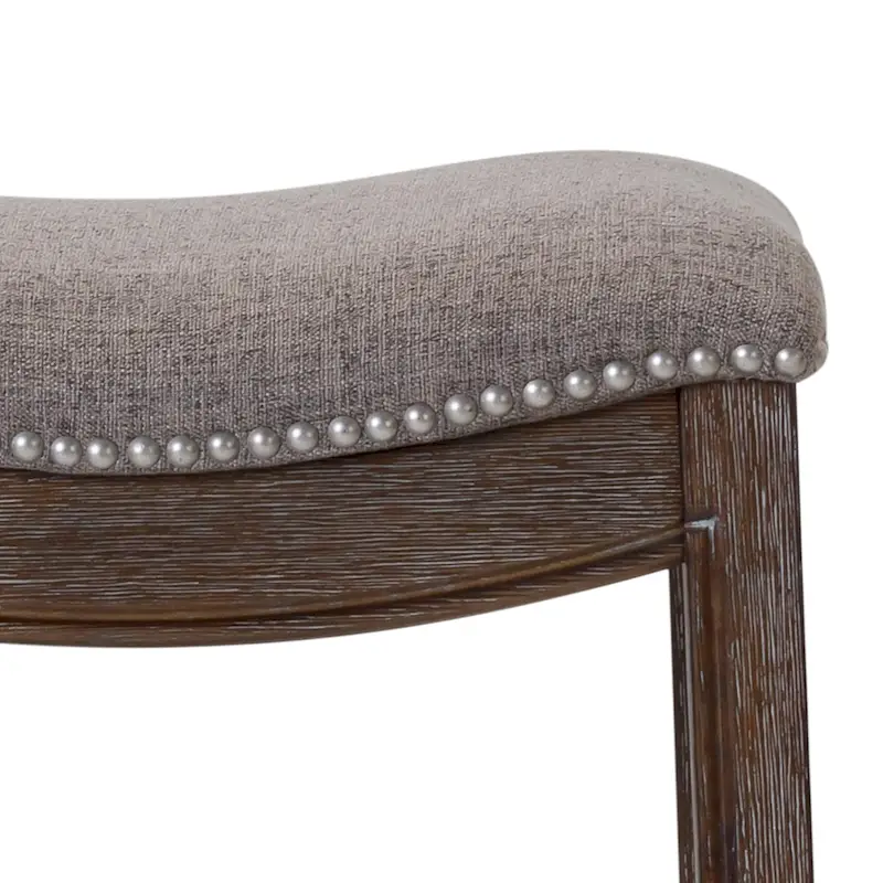 Saddle-Seat Wood Bar Stool with Upholstered Seat, Nailhead Trim