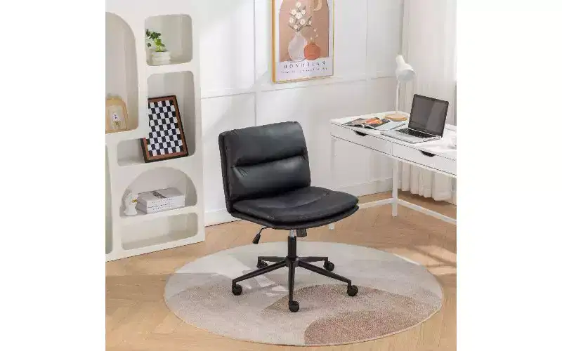 Adjustable Swivel Criss-Cross Chair, Wide Seat Ergonomic Office Chair, PU Leather Home Office Desk Chair Vanity Chair