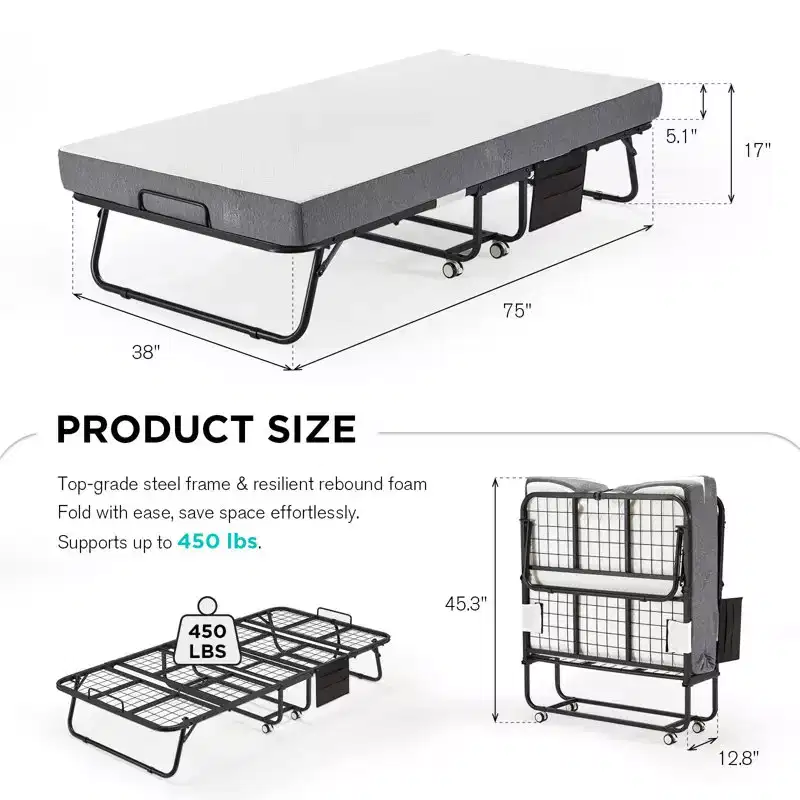 38'' Folding Bed with Mattress Included, Daybed