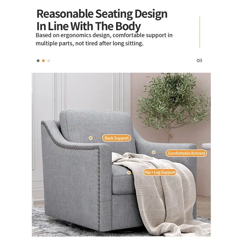 Swivel Linen Blend Modern Soft Velvet Material Ergonomics Accent Chair