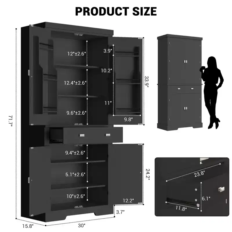 6 Door Shelves and 4 Adjustable Shelves ,Modern Wood Cupboard for Ding Room, for Living Dining Room Laundry