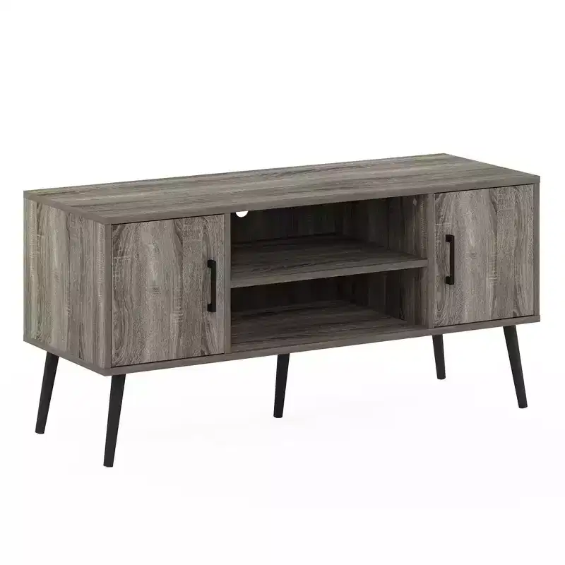 Mid-Century TV Stand with 2 Cabinets & Open Storage Shelves for TVs up to 50