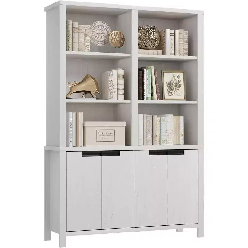 Tall Double Wide Bookshelf with Doors & Adjustable Shelf, 5-Tier