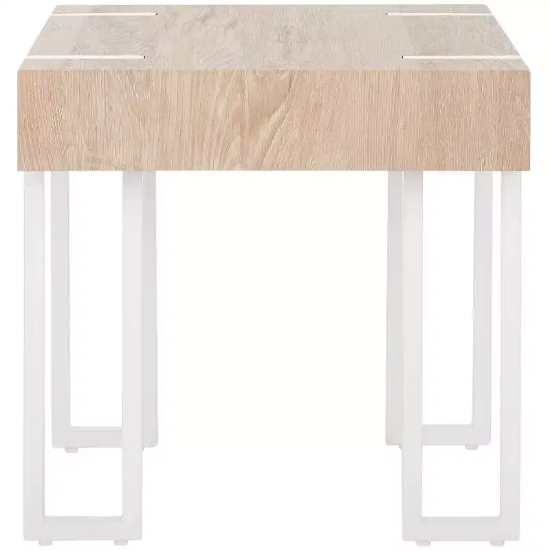Square End Table – Brown Veneer Top / White Iron Frame, 1-Piece