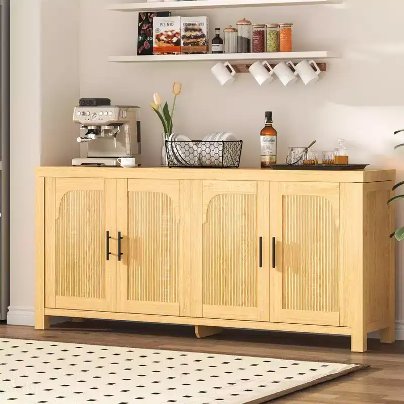 COZONY 71 Farmhouse Sideboard Buffet Cabinet with 4 Doors, Adjustable Shelves, Light Oak