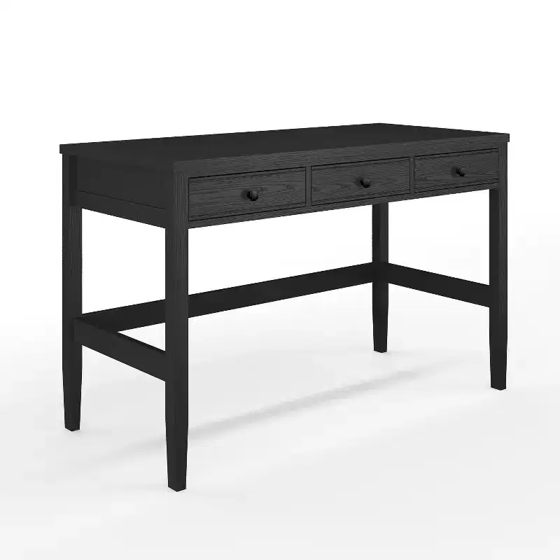 3-Drawer Desk with Tapered Legs, Black / Light Natural Frame, 1-Person