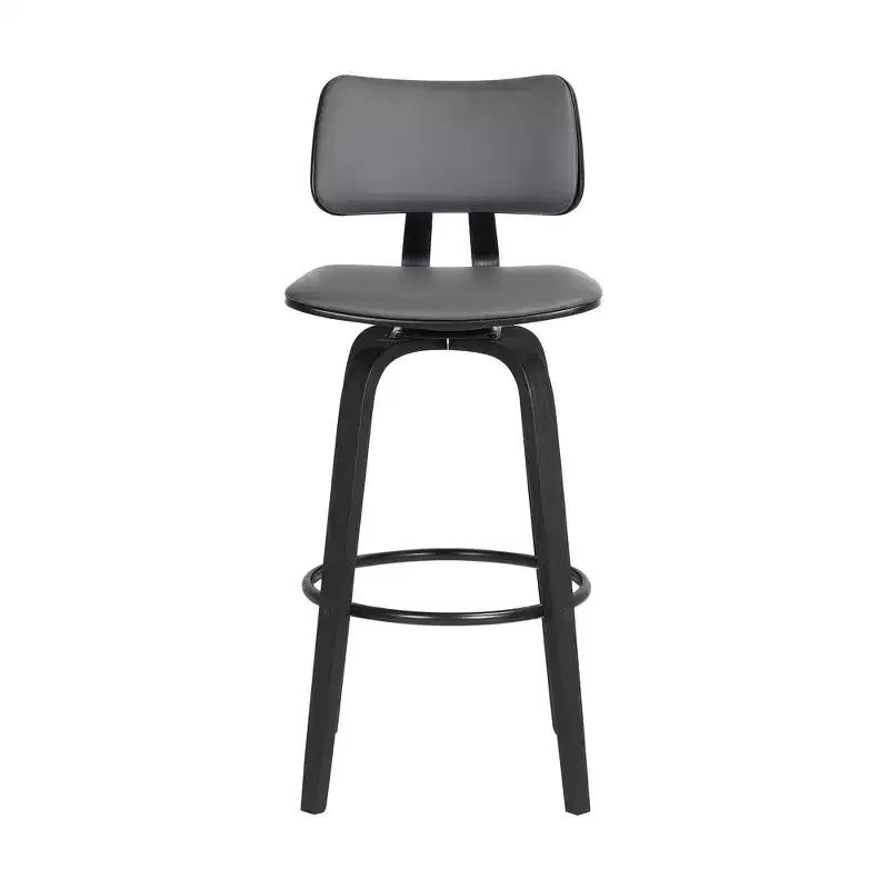 Modern Faux Leather Swivel Bar Stool with Wood Frame and Footrest – Seat 17.75