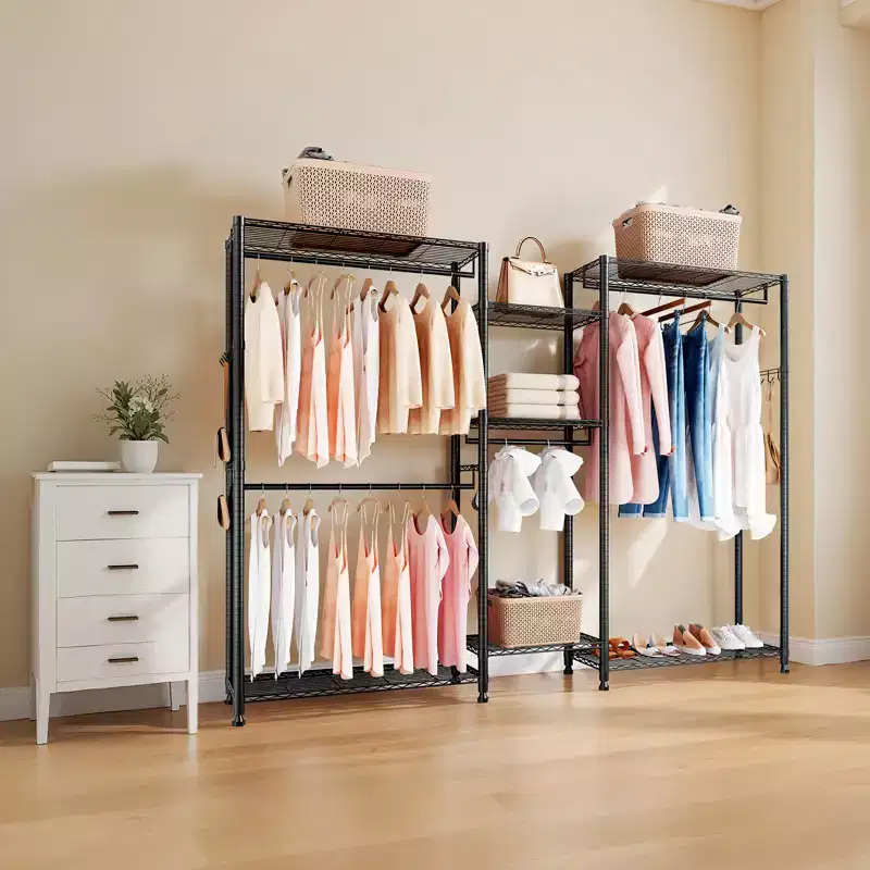 Clothing Garment Rack,Heavy Duty Closet Wardrobe,7 Adjustable Tiers Clothes Racks with Steel Frame,850lbs Load Capacity with 4Hanging Rods,Black