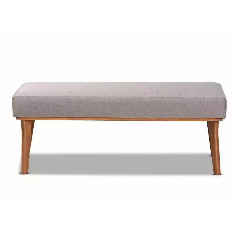Odessa Mid-Century Modern Fabric Upholstered Wood Dining Bench Walnut/Brown - Baxton Studio: Sleek Rectangle Seating for 2