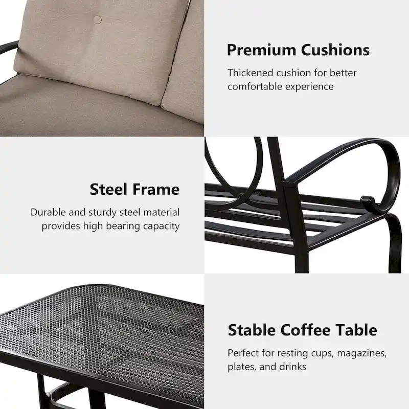Costway 2 Pcs Patio LoveSeat Coffee Table Set Furniture Bench With - See Details