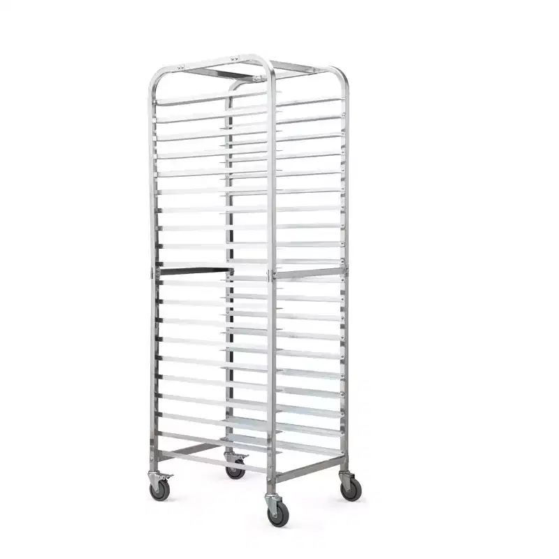 20-Tier Stainless Steel Bun Pan Bakery Rack with 4 Wheels, Silver