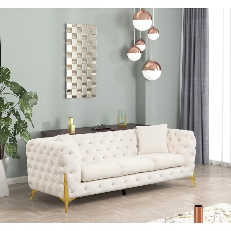 3 Pieces Mid-century Modern Buckle Fabric Living Room Sofa Set Sectional