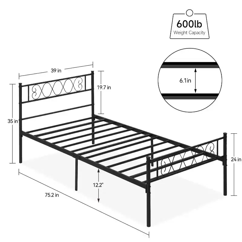 GustoWave Twin Size Metal Platform Bed Frame with Headboard and Footboard, Heart Shaped Bed Frame, 12.2 Inch Under Bed Storage