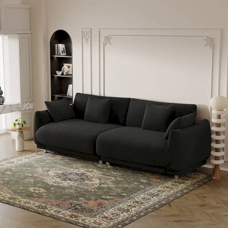 86.6 Modern Teddy Velvet Triple Sofa with 4 Pillows and Metal Legs
