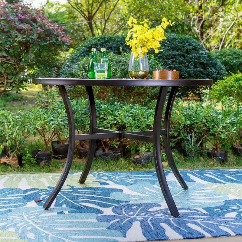 5pc Outdoor Dining Set with Wicker Chairs with Cushions & Round Metal Table with Umbrella Hole - Blue - Captiva Designs