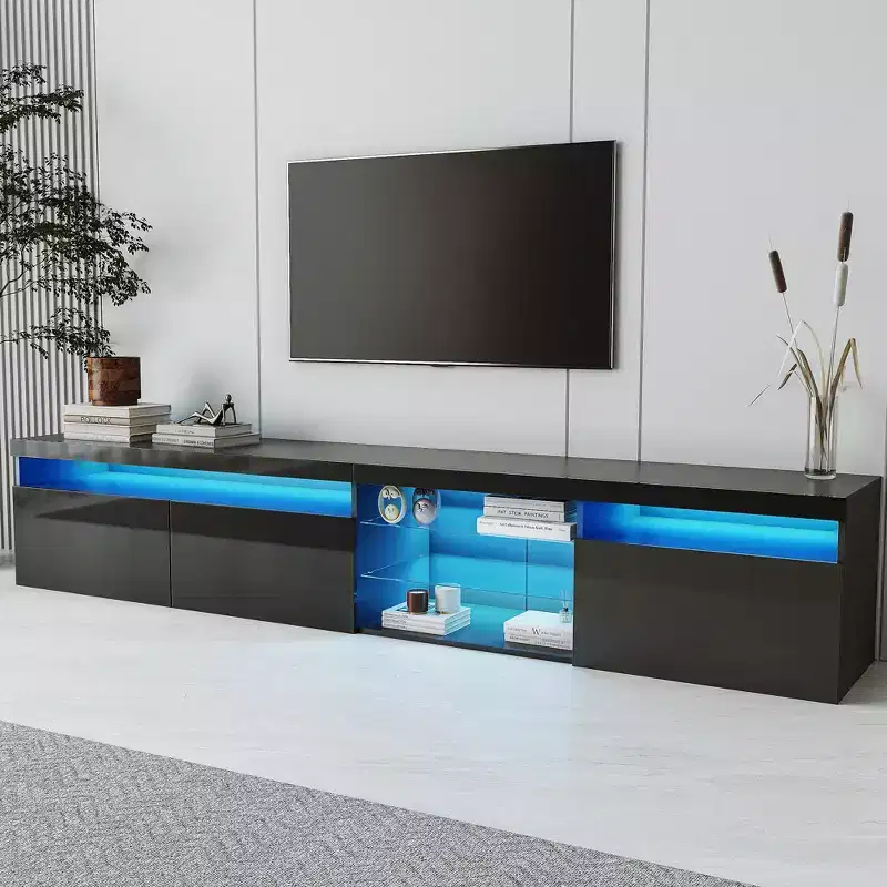 Whisen Modern TV Stand Fits TV's up to 105 in. with Ample Storage Space and LED Color Changing Lights