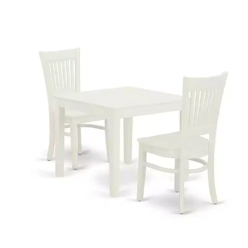 Linen White 3-Piece Wood Dining Set - Small Rectangular Table & 2 Modern Chairs
