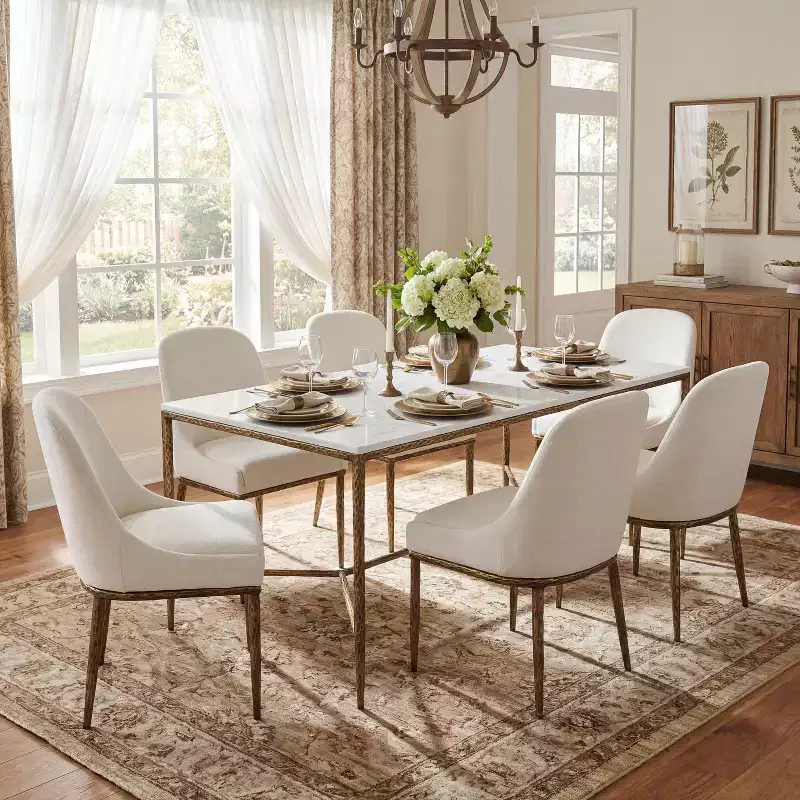 Christopher Knight Home Wilhelma 7 Piece Industrial Hammered Iron Dining Set with Upholstered Dining Chairs