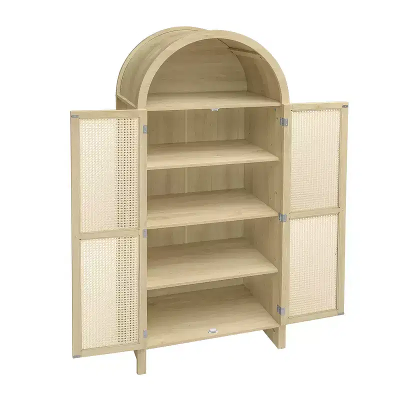 71-inch Arched Kitchen Pantry Cabinet with Rattan Doors