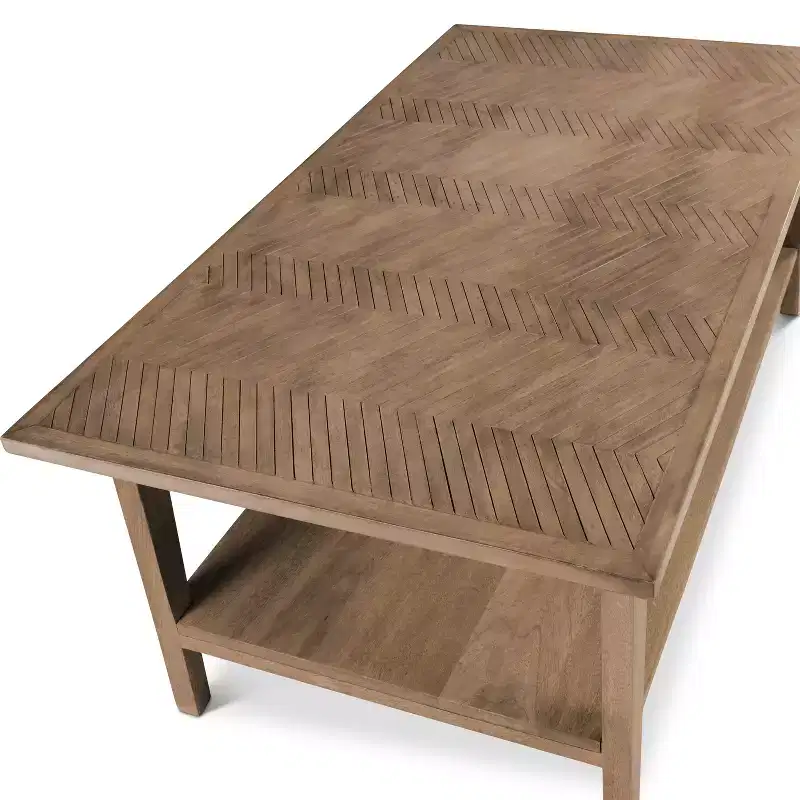 Rectangle Cocktail Table Natural: Mango Wood, Mid-Century Modern, Storage Shelf