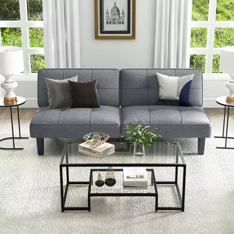 Costway Convertible Folding Futon Sofa Bed with 6-Position Adjustable Backrest Cushion