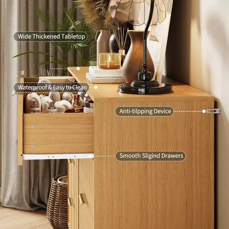 8-Drawer Fluted Wooden Dresser with Metal Handles
