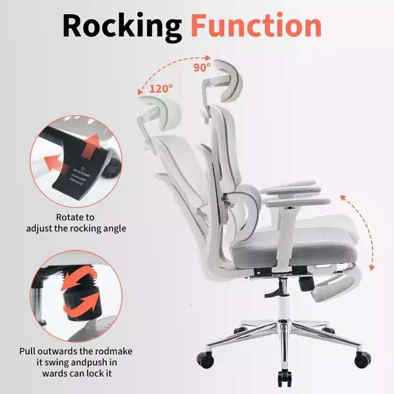Ergonomic Mesh Office Chair with Adjustable Lumbar Support, Headrest and Footrest, 3D Armrests, Swivel Task Chair for Heavy Users