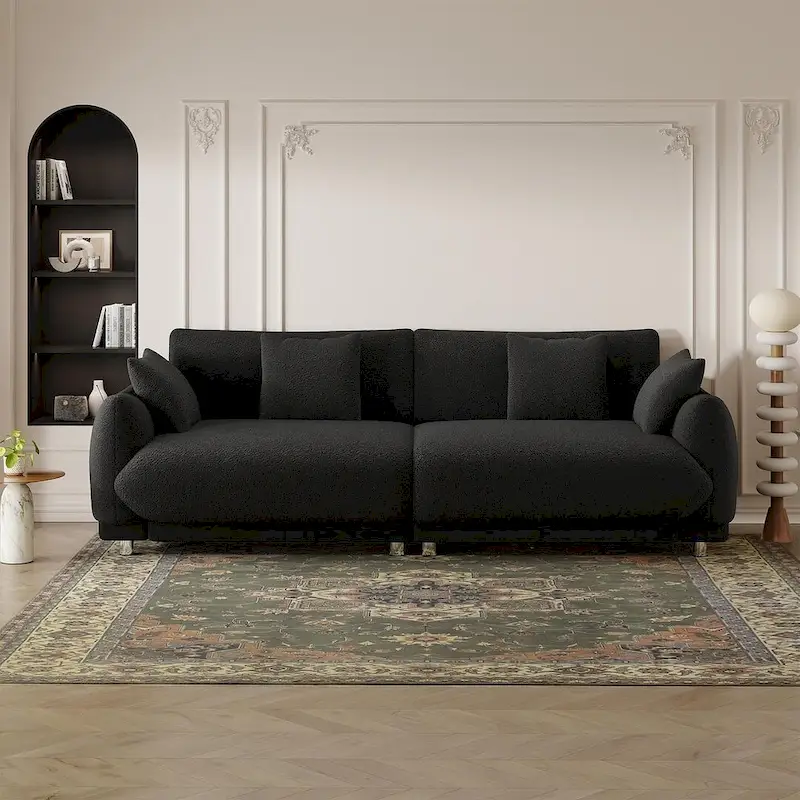 86.6 Modern Teddy Velvet Triple Sofa with 4 Pillows and Metal Legs