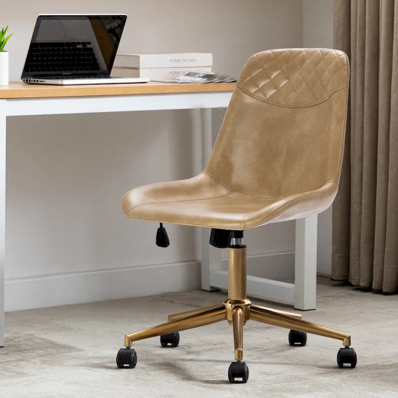 Camel / Yellowish Brown Faux Leather Swivel Office Chair, 1-Person