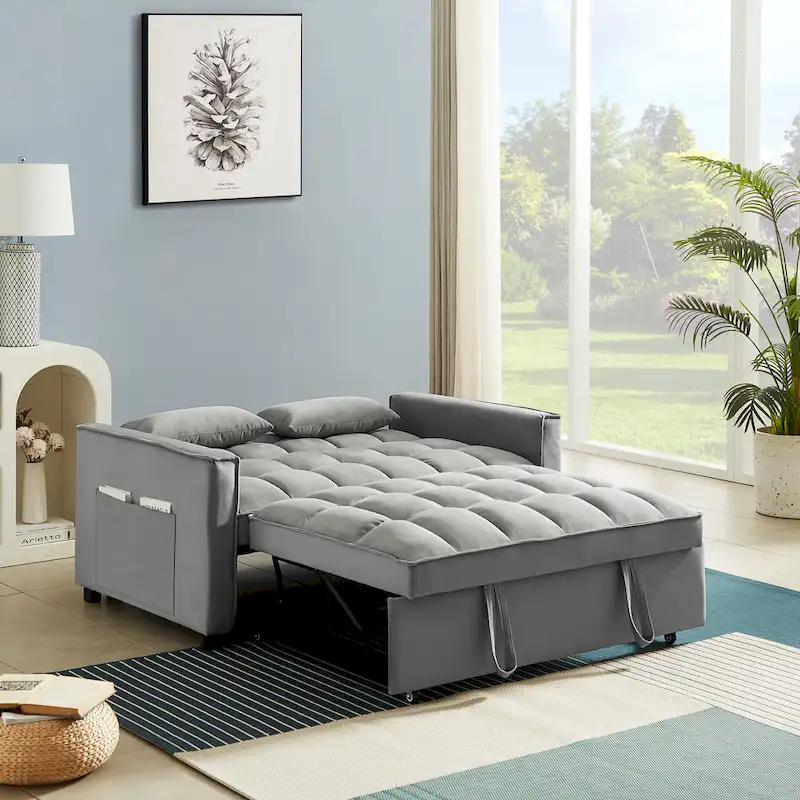 Velvet Convertible Loveseat Sleeper Sofa Couch with 2 Pillows