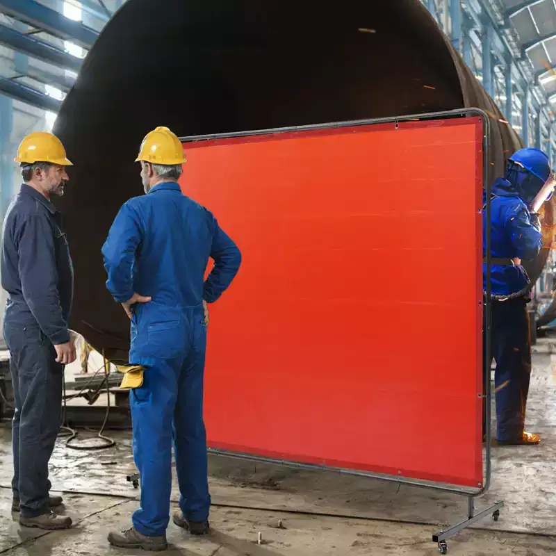 VEVOR Welding Screen with Frame, 6' x 8' Welding Curtain Screen,Flame-Resistant Vinyl Welding Protection Screen on 4 Swivel Wheels (2 Lockable), Red