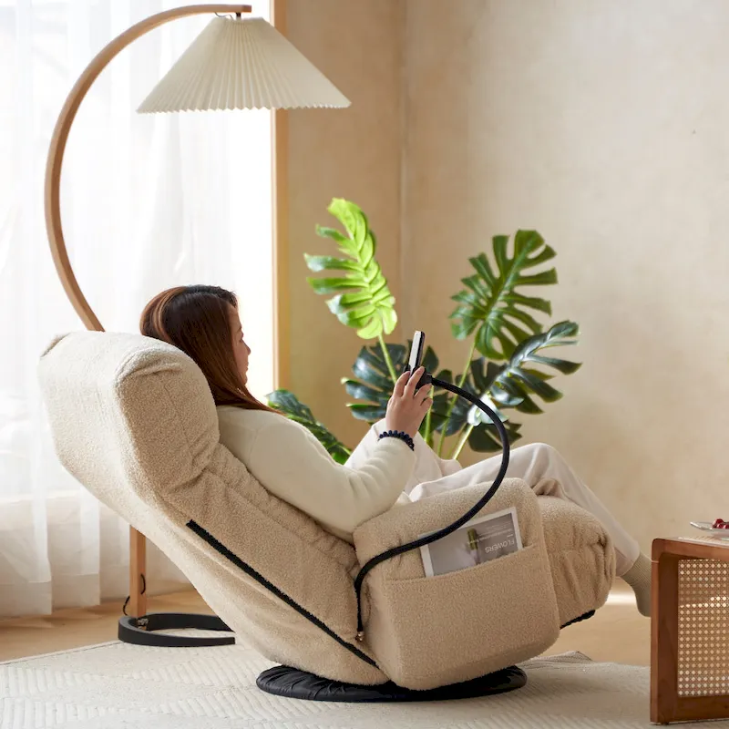 Upholstered 360 Swivel Manual Leisure Recliner with Mobile Phone Holder, Adjustable Headrest and Backrest