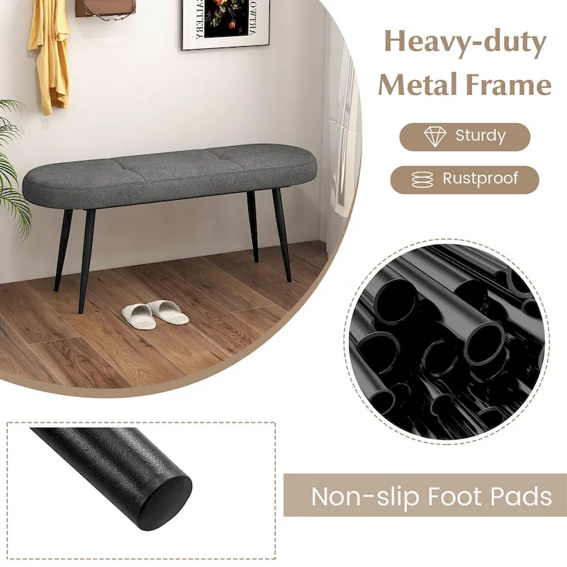 Gymax 47 Upholstered Entryway Bench w/ Padded Seat & Heavy-duty