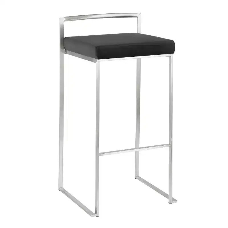 LumiSource Set of 3 Fuji Stacker Barstools Stainless Steel/Black Velvet