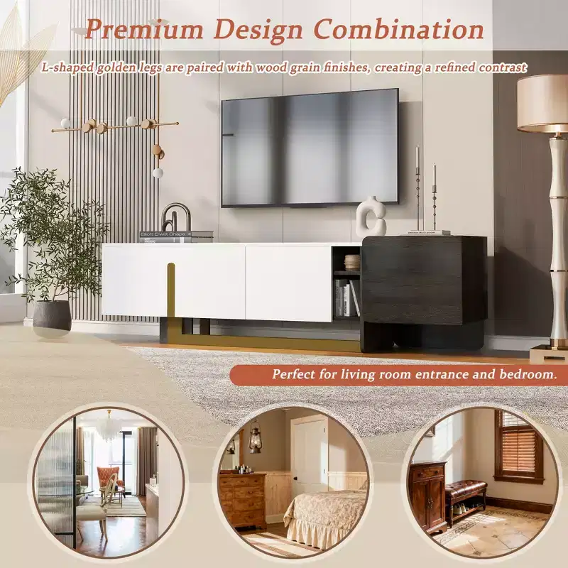 Bestier 66.7 Inch Light Luxury TV Stand for TVs up to 70 Inches, Modern TV Cabinet with Metal Legs, 1 Drawer, 2 Cabinets for Living room