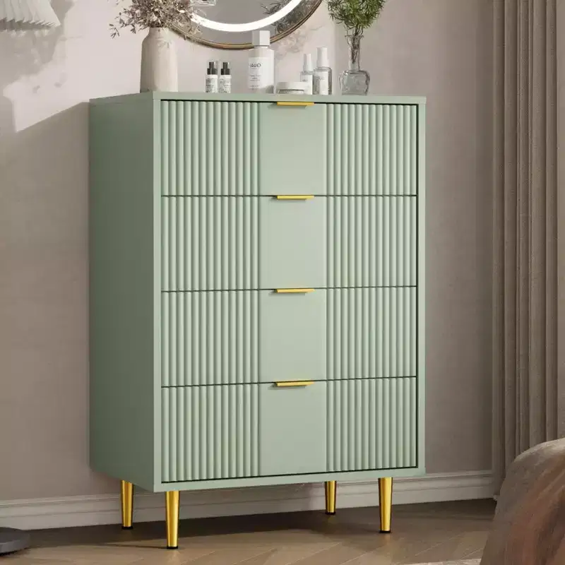Fluted 5 Drawers Dresser for Bedroom, Modern Tall Chest of Drawers with Wood Grain, Farmhouse Wooden Vertical Dresser for Closet, Hallway