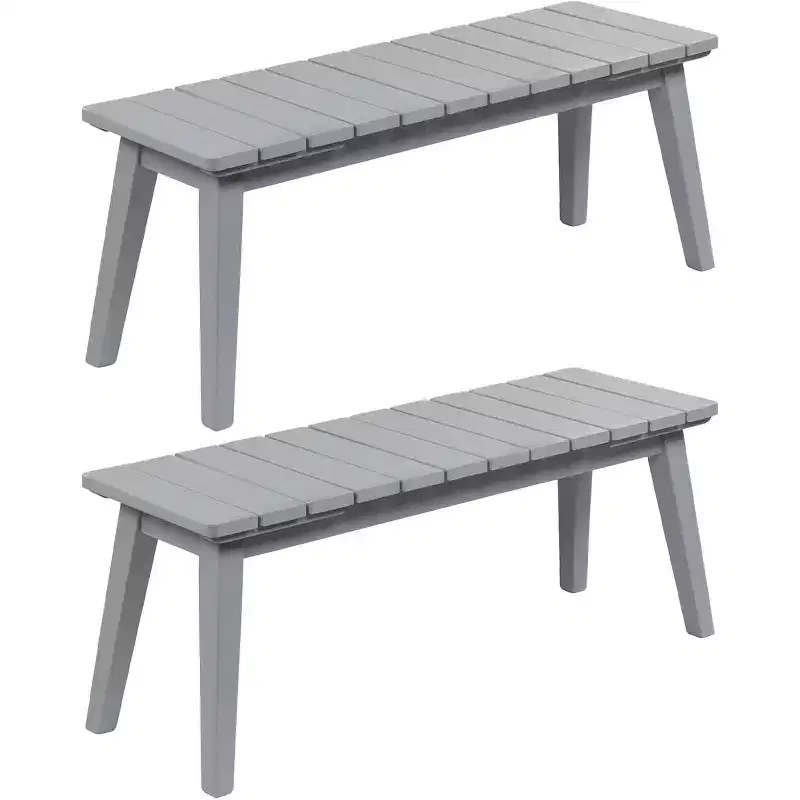 VINGLI Outdoor Wooden Bench, 45 2-Person Backless Dining Bench Set of 2, Weatherproof Outdoor Patio Bench for Porch Entryway Garden (2, Gray)