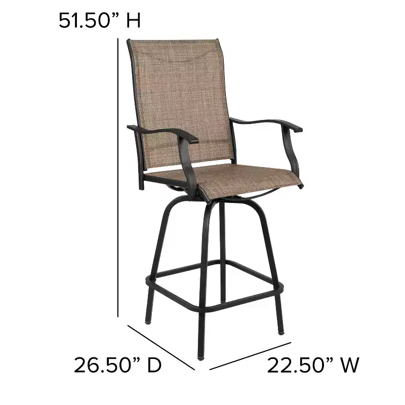 Flash Furniture Valerie Patio Bar Height Stools Set of 2, All-Weather Textilene Swivel Patio Stools and Deck Chairs with High Back & Armrests
