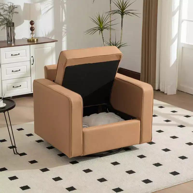 360 Swivel Armchair with Hidden Storage, Club Chair Single Sofa with Pillow for Living Room, Bedroom, Reading Room - ModernLuxe