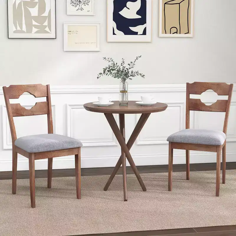 Costway Set of 2 Dining Chair w/ Padded Seat High Back Rubber Wood Frame Kitchen Chairs