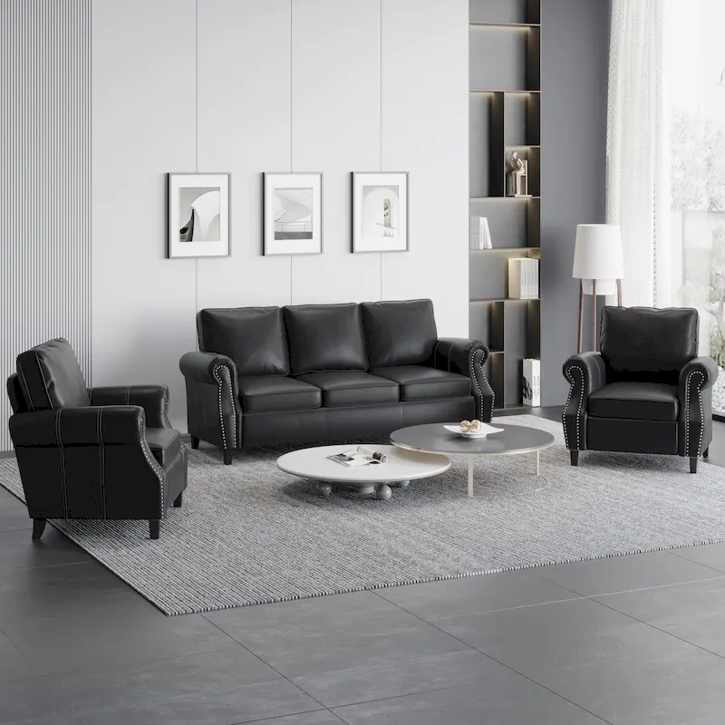 Dowd Faux Leather 3 Piece Club Chair and Sofa Set by Christopher Knight Home