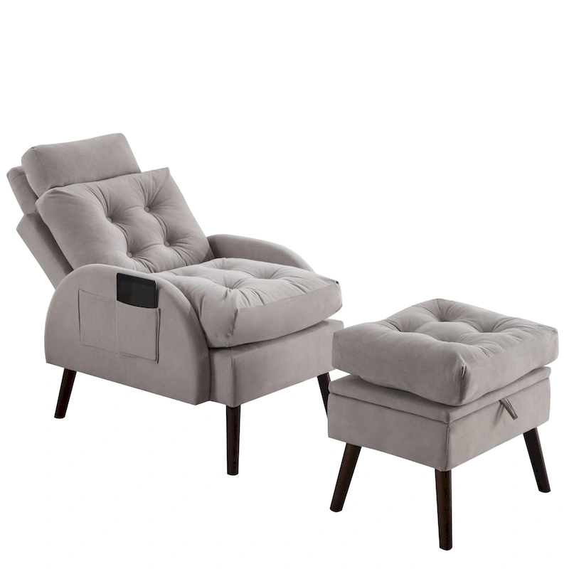 HOMYKA Upholstered Chaise Lounge Chair with Adjustable Backrest Storage Ottoman