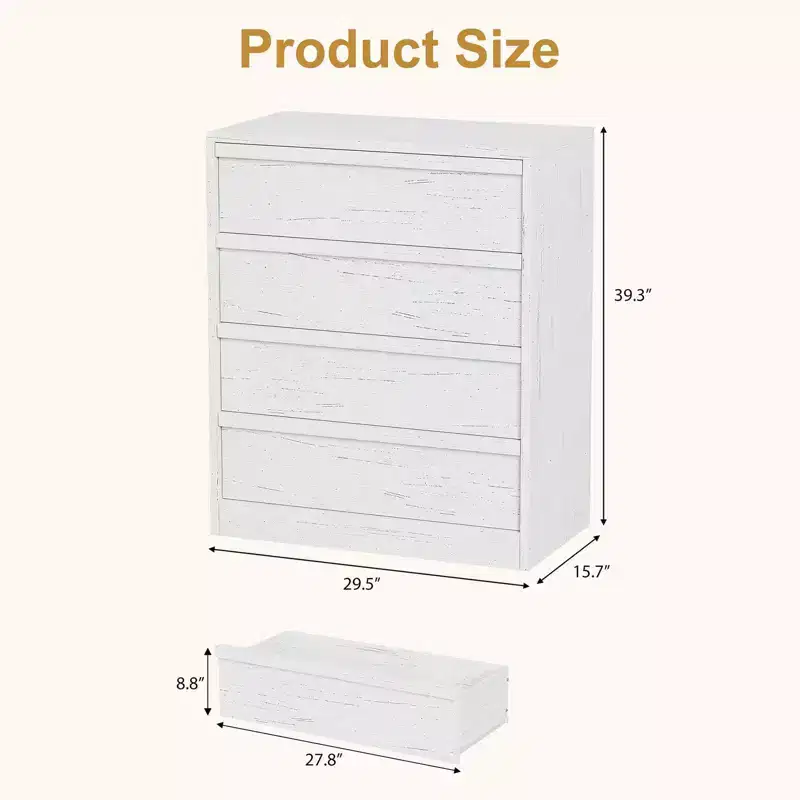 GustoWave 4 Drawer Dresser for Bedroom, White Nightstand 4 Chest of Drawers with Large Storage, Small Dresser Organizer Bedside Table for Entryway