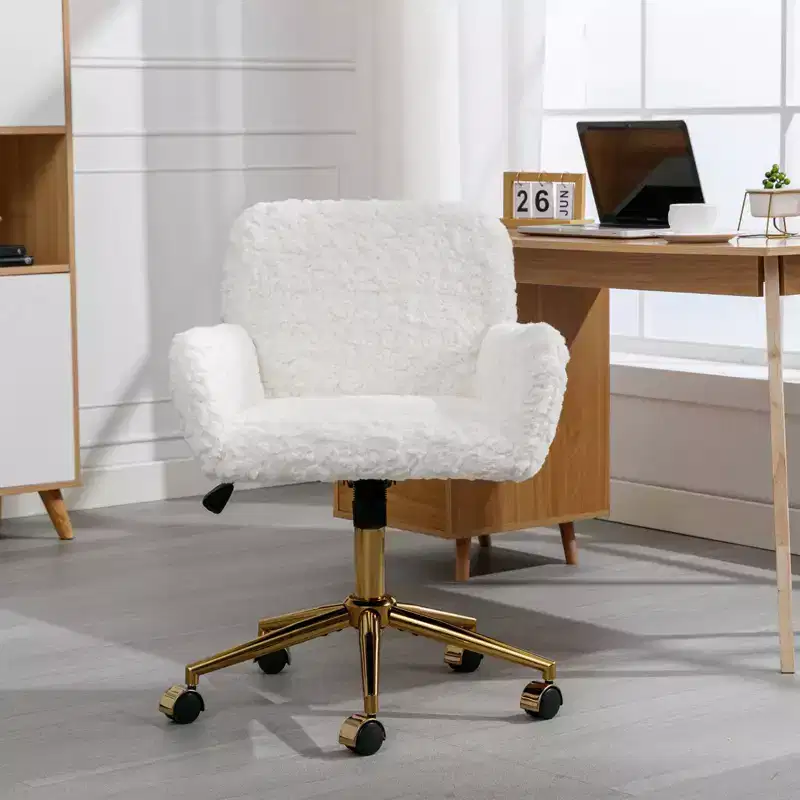 Velvet Office Chair with Golden Metal Base, Adjustable Height Swivel Desk Chair