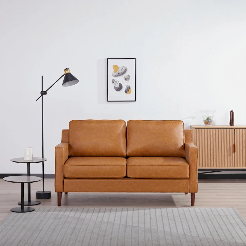 Sedona Modern Loveseat Sofa, Faux Linen / Vegan Leather Couch - N/A