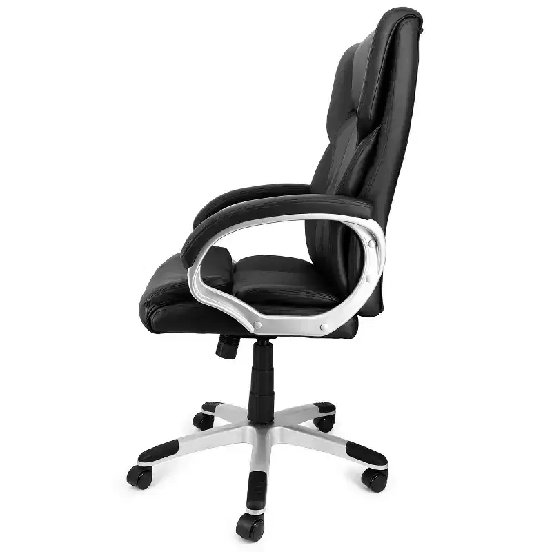 Elama High Back Adjustable Faux Leather Office Chair in Black and Gray Base